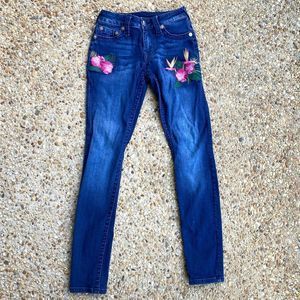 True Religion Paradise Falls Embroidered Floral Skinny Jeans Size 25
